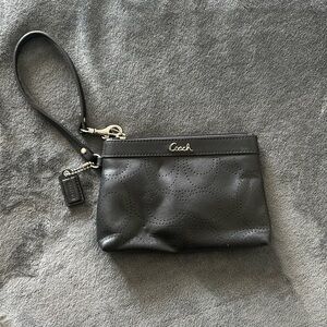 Coach black leather wristlet